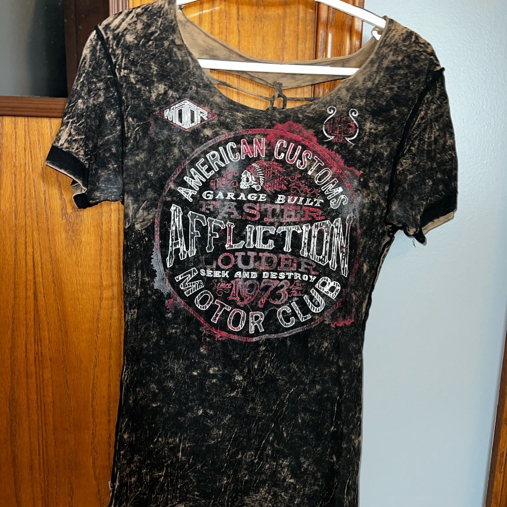 Affliction reversible shirt with back cutouts